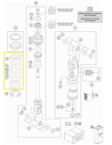 Muelle de Amortiguador Blanco 4.5 Kg - 210mm Original KTM SX 65 2017-2023 + Husqvarna TC 65 2017-2023 + GasGas MC 65 2021-2023