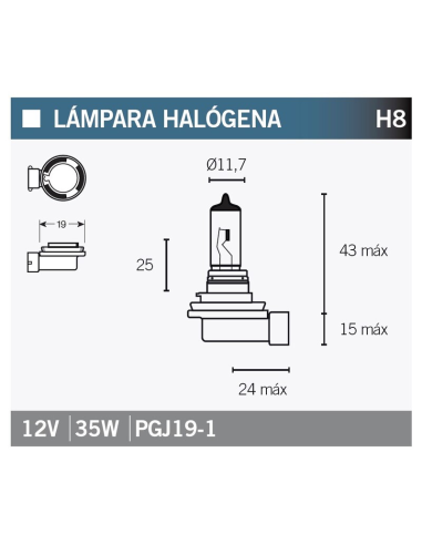 Lampara Halógena H8 12V 35W PGJ19-1