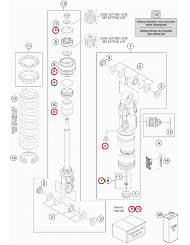 Kit Reparación de Amortiguador Original KTM SX 65 2009-2014 + 2020- + Husqvarna TC 65 2020- + GasGas MC 65 2021-