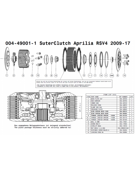 Embrague antirebote Suter Aprilia RSV4/TUONO RSV4 2009-2017