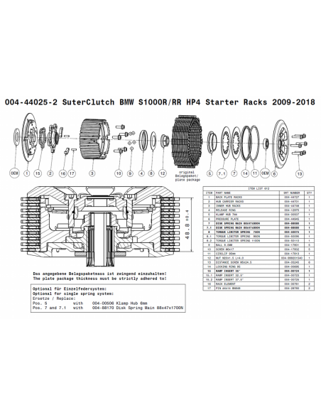 Embrague antirebote Suter BMW S1000R/RR/HP4 2009-2018 con bastidores de arranque