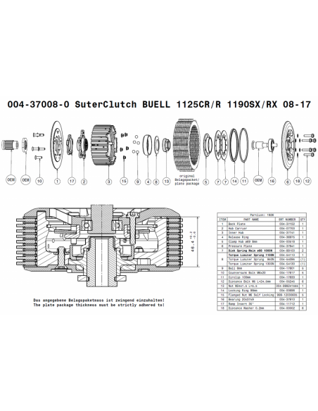Embrague antirebote Suter Buell 1125R/1125CR/1190SX/1190RX 2008-2017