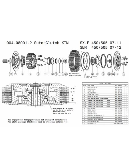 Embrague antirebote Suter KTM SXF 450/505 2007-2011 + SMR 450/505 2007-2012