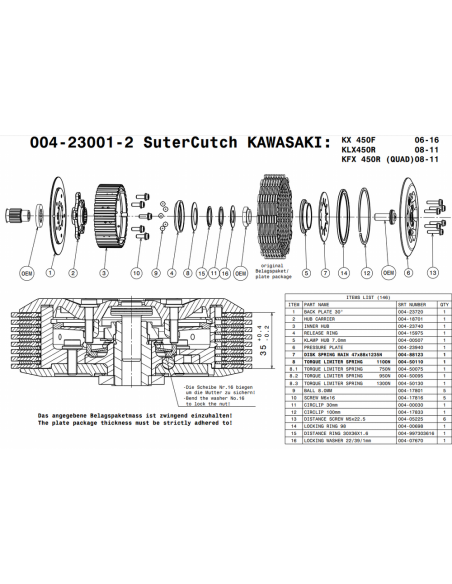 Embrague antirebote Suter Kawasaki KXF 450 2006-2020 + KXF 450R-KLX 450R 2008-2011