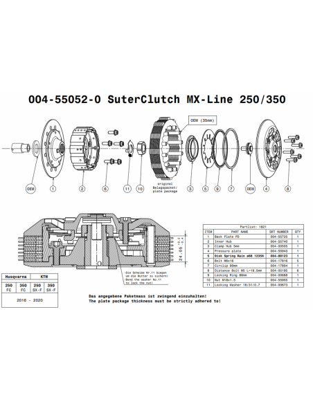 Embrague MX Line Suter KTM 250/350 SXF 2016-2020 + HVA FC 250/350 2016-2020