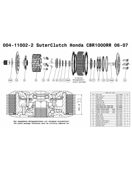 Embrague antirebote Suter Honda CBR 1000RR 2006-2007