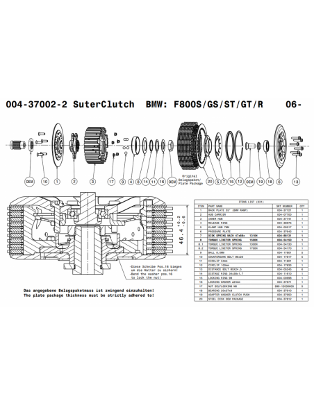 Embrague antirebote Suter BMW F800S/GS/ST/GT/R/F650 Twin 2006-