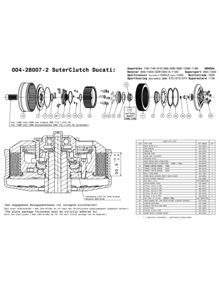 Embrague antirebote Suter Ducati STREETFIGHTER 1098 + 999/S/R + 1098S/R/Tricolore + 1198/S/S Corse