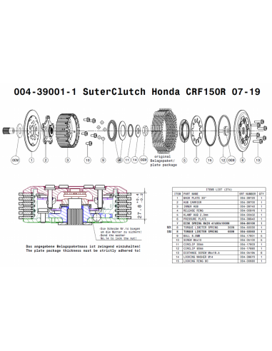 Embrague antirebote Suter Honda CRF 150R 2007-2023
