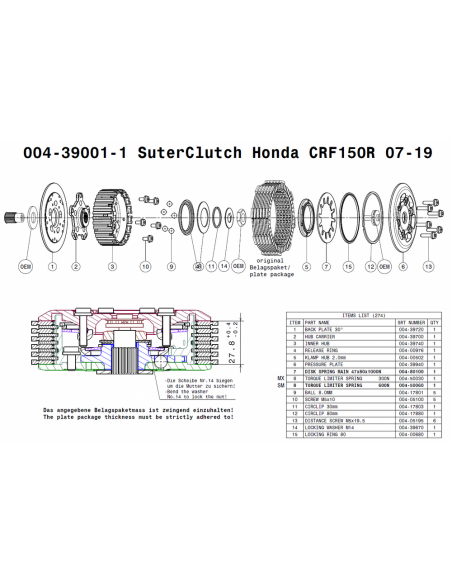 Embrague antirebote Suter Honda CRF 150R 2007-2023