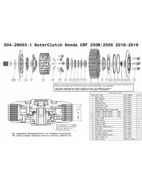 Embrague antirebote Suter Honda CRF 250R/CRF 250X/CRF250RX/CRF 300RX 2018-2020