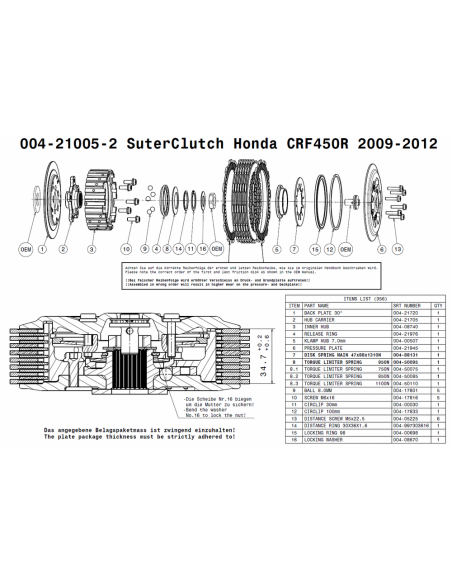 Embrague antirebote Suter Honda CRF 450R 2009-2012