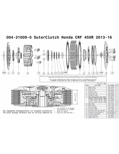Embrague antirebote Suter Honda CRF 450R 2013-2016
