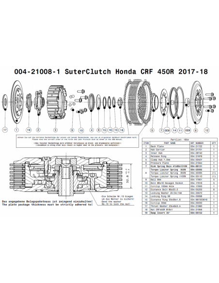 Embrague antirebote Suter Honda CRF 450R 2017-2018