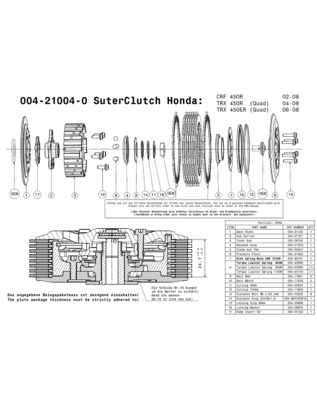 Embrague antirebote Suter Honda CRF 450R/TRX450R/TRX450ER 2002-2008