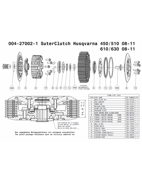 Embrague antirebote Suter Husqvarna 450 TE/TC/SM450R/SM450RR/510 TE/TC/SM510R/SM510RR /610 TE/SM610IE/630SMR 2008-2011