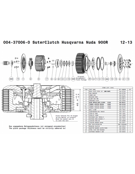 Embrague antirebote Suter Husqvarna Nuda 900 R 2012-2013
