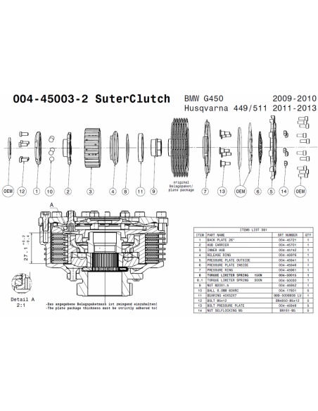 Embrague antirebote Suter Husqvarna TE449/TC449/TE511 /TC511 2011-2013