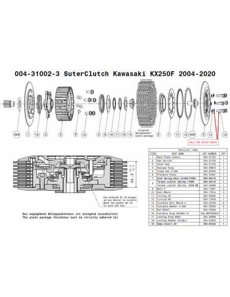 Embrague antirebote Suter Kawasaki KX250F 2007-2019