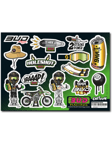 Lámina Kit de Adhesivos Varios BUD Racing Cartoon (Comic) A4 21 x 29,7 cm