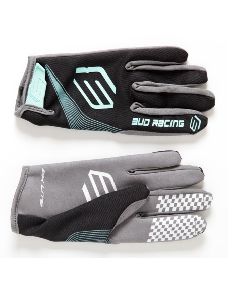 Guantes BUD SX Lite Negro con Logo "B" Azul Menta