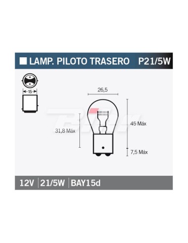 Lampara 12V 21/5W BAY15D BILUX