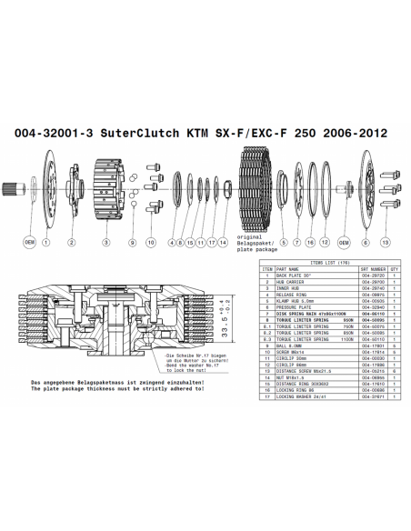 Embrague antirebote Suter KTM 250 SX-F/EXC-F 2006-2012
