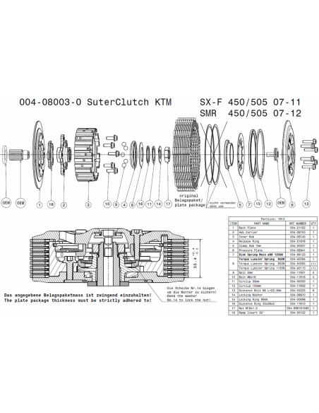 Embrague antirebote Suter KTM 450/505 SMR 2007-2012 + 450/505 SXF 2007-2011