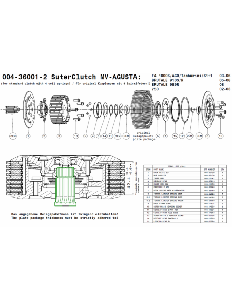 Embrague antirebote Suter MV-Agusta F4 1000S/AGO/TAMBURINI/S1+1 2003-2006 + Brutale 910S/R 2005-2008 + Brutale 989R 2008 + 750 2