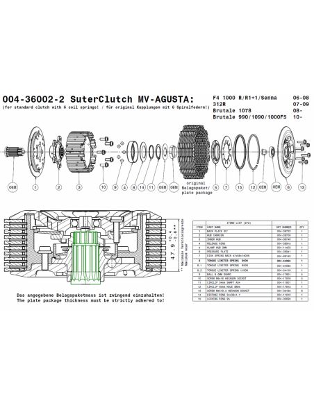 Embrague antirebote Suter MV-Agusta F4 1000R/R1+1/SENNA/1078 2006-2018 + 312R 2007-2009 + Brutale 1078 2008- + Brutale 990/1090 