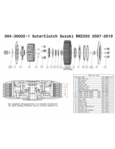 Embrague antirebote Suter Suzuki RMZ 250 2007-2019
