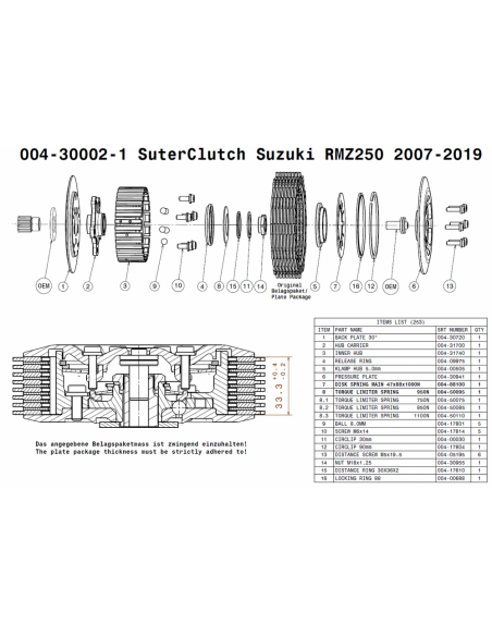 Embrague antirebote Suter Suzuki RMZ 250 2007-2019