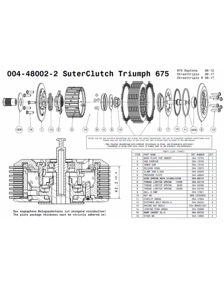 Embrague antirebote Suter Triumph 675 DAYTONA 2006-2012/675 STREET TRIPLE/STREET TRIPLE R 2006-2017