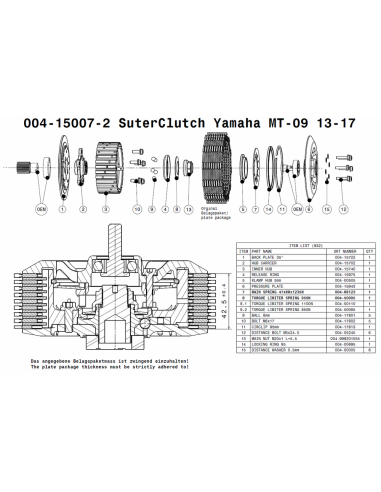 Embrague antirebote Suter Yamaha MT-09 2013-2017
