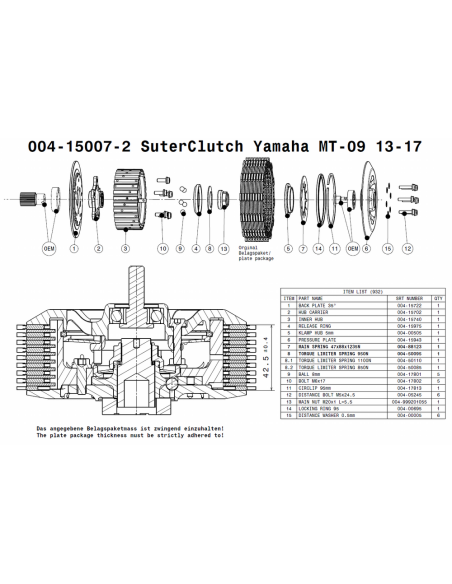 Embrague antirebote Suter Yamaha MT-09 2013-2017