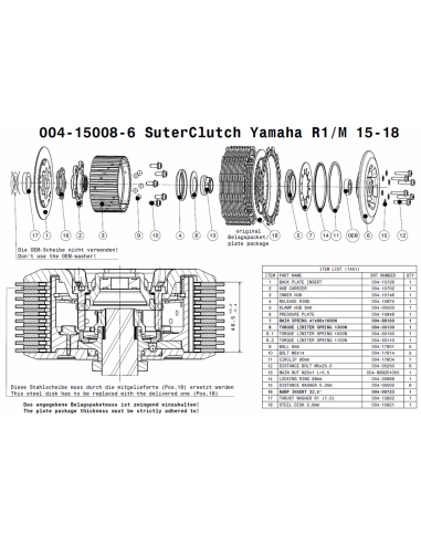 Embrague antirebote Suter Yamaha R1/R1M/MT-10...