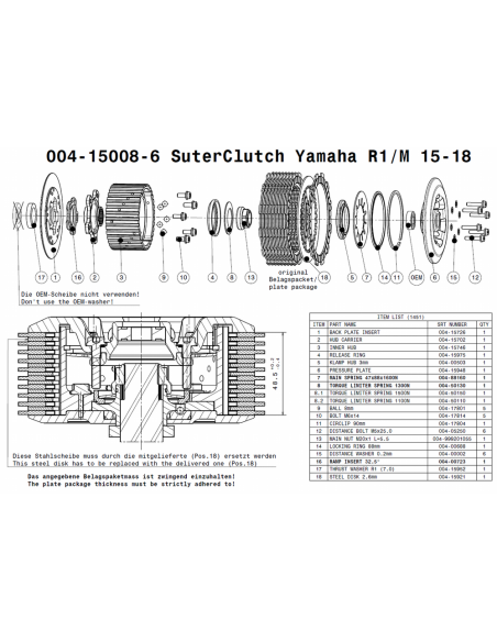 Embrague antirebote Suter Yamaha R1/R1M/MT-10 2015-2026