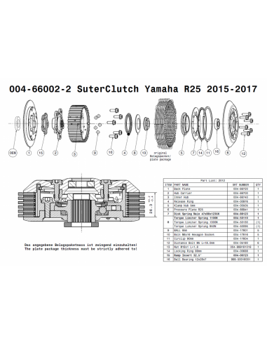 Embrague antirebote Suter Yamaha R25 2015-2017