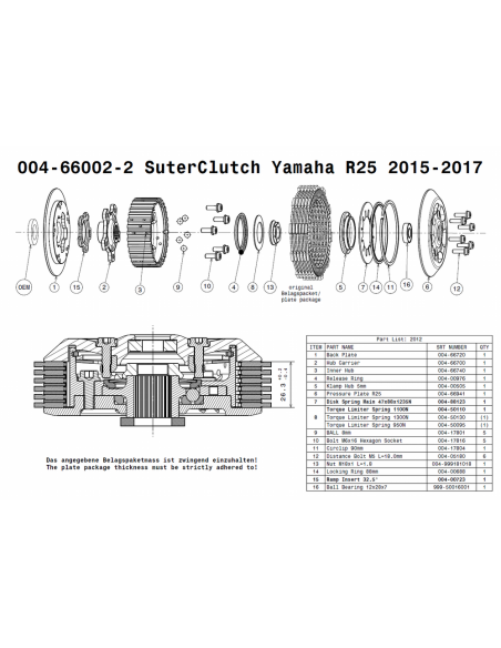 Embrague antirebote Suter Yamaha R25 2015-2017