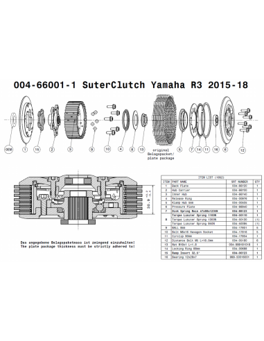 Embrague antirebote Suter Yamaha R3 2015-2019