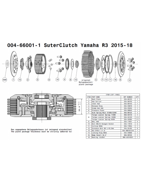 Embrague antirebote Suter Yamaha R3 2015-2019
