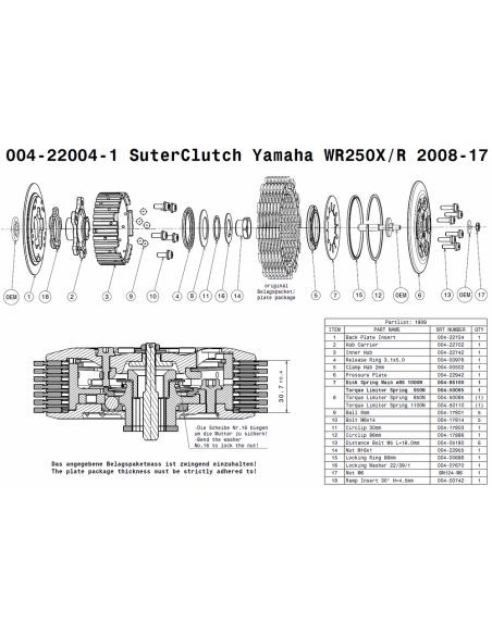 Embrague antirebote Suter Yamaha WR250X/R 2008-2017