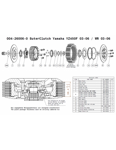 Embrague antirebote Suter Yamaha YZ/WR 450F 2003-2006