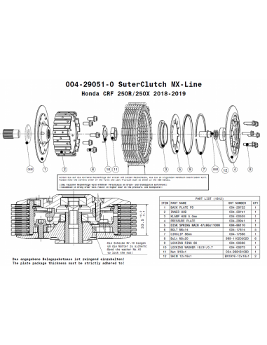 Embrague MX Line Suter Honda CRF250R/X 2018-2020