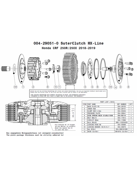 Embrague MX Line Suter Honda CRF250R/X 2018-2020