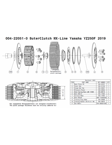 Embrague MX Line Suter Yamaha YZ250F 2019-