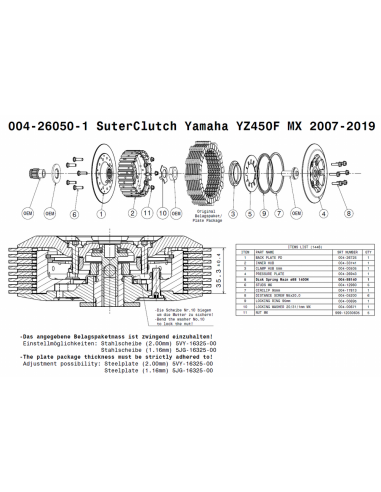 Embrague MX Line Suter Yamaha YZ 450F 2007-2020