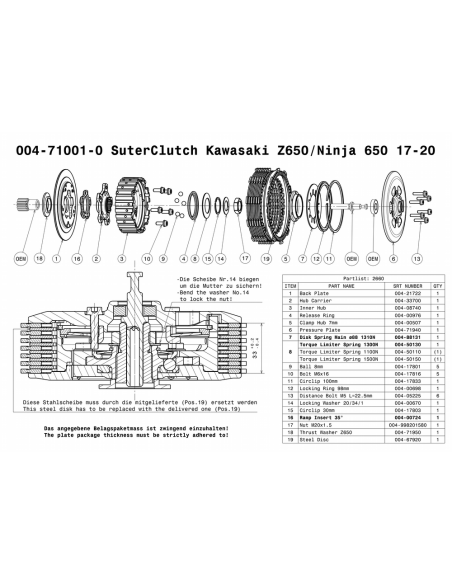 Embrague antirebote Suter Kawasaki Z650 2017-2019