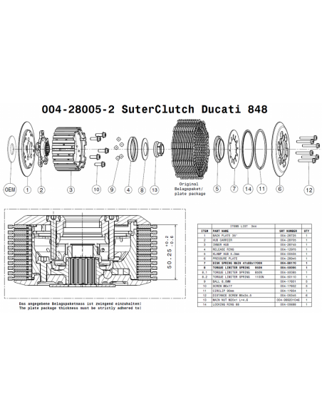 Embrague antirebote Suter Ducati 848/Streetfighter 848/848 EVO/Multistrada 1100(S)/SPORT1000/ST3/GT1000