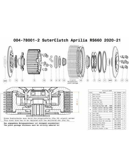 Embrague antirebote Suter Aprilia RS 660 2020-2021 + Tuono 660